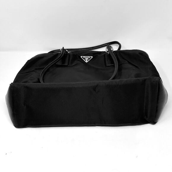 Prada Black Tessuto Nylon Tote Bag with Leather Trim – Triangle Logo - Picture 12 of 14
